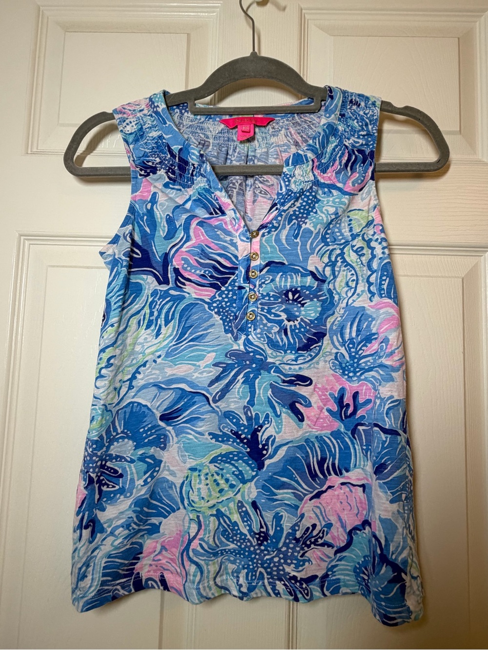 Lilly Pulitzer Blue & Pink Floral Sleeveless Tank Size XXS